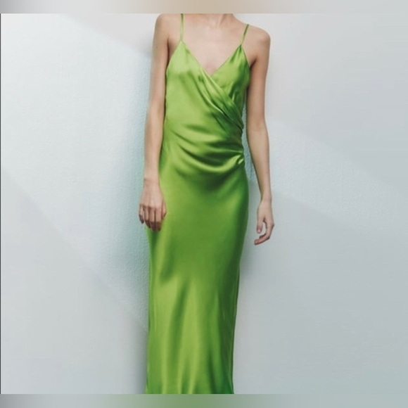 Zara Vibrant Lime Midi Dress Size XS Viral Trendy - Picture 7 of 7